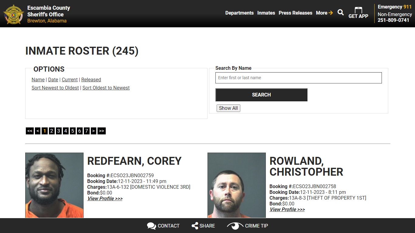 Inmate Roster (252) - Escambia County Sheriff, AL